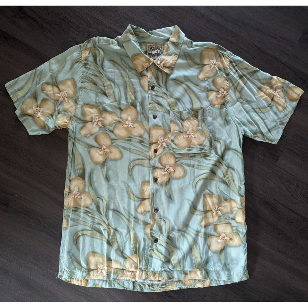 Steve & Barry's Classic Hawaiian Floral Rayon Camp Bahama Shirt Button Up Large
